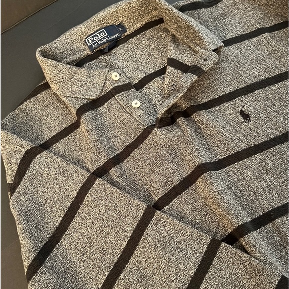 Vintage Polo Ralph Lauren Long Sleeve Gray and Black Striped Shirt. - Picture 5 of 13